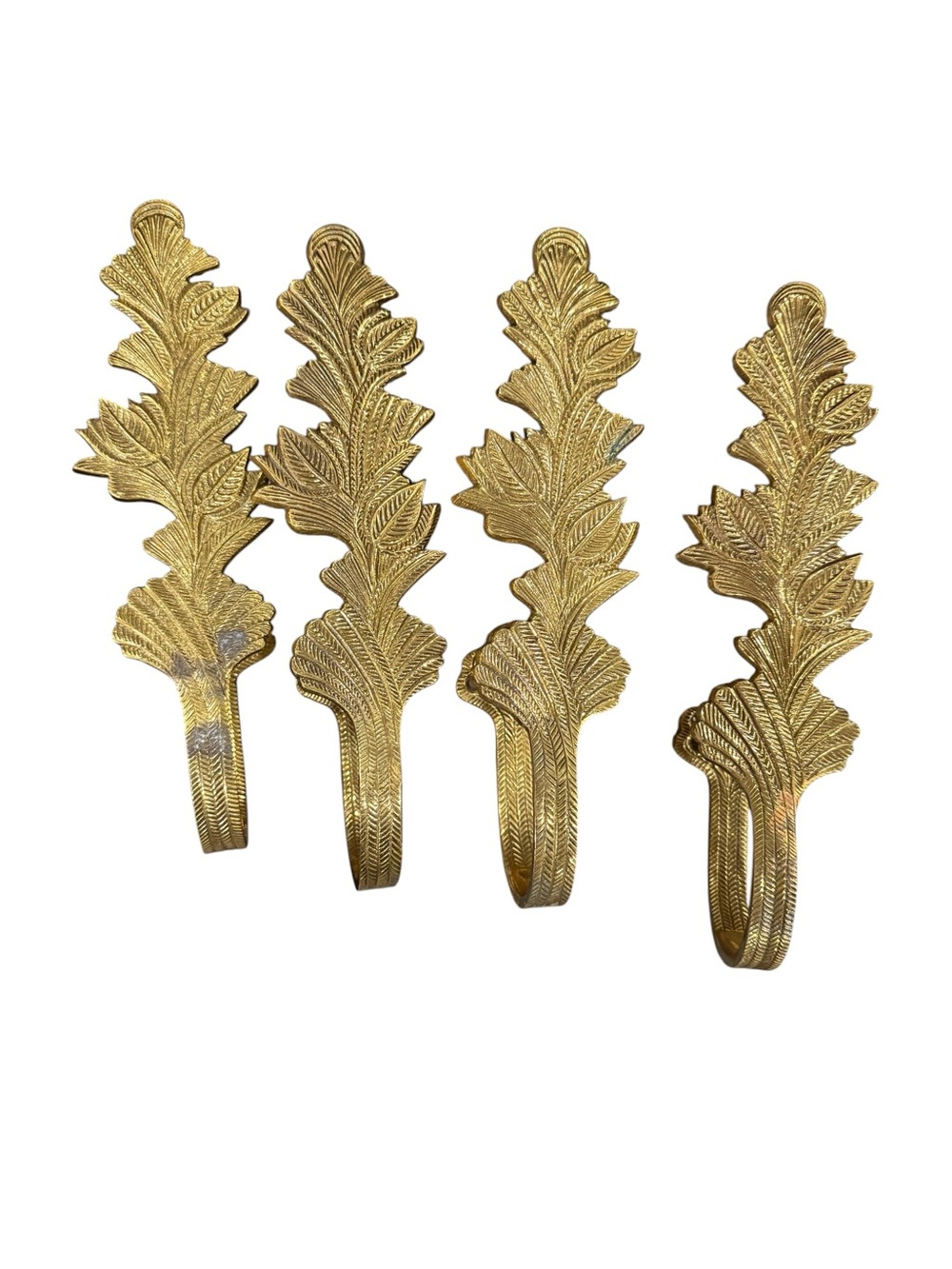 Vintage Brass Curtain Tieback OS Gold Good Acanthus Leaf Plume India set of 4